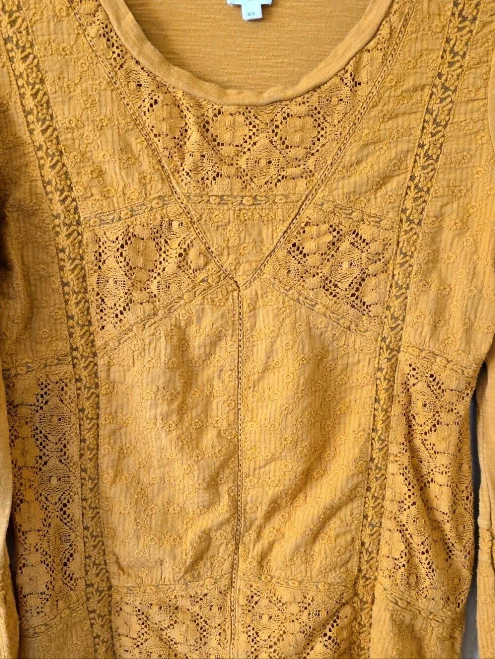 Anthropologie Eze Sur Mer Mustard Piana Eyelet Boho Top - Size XS